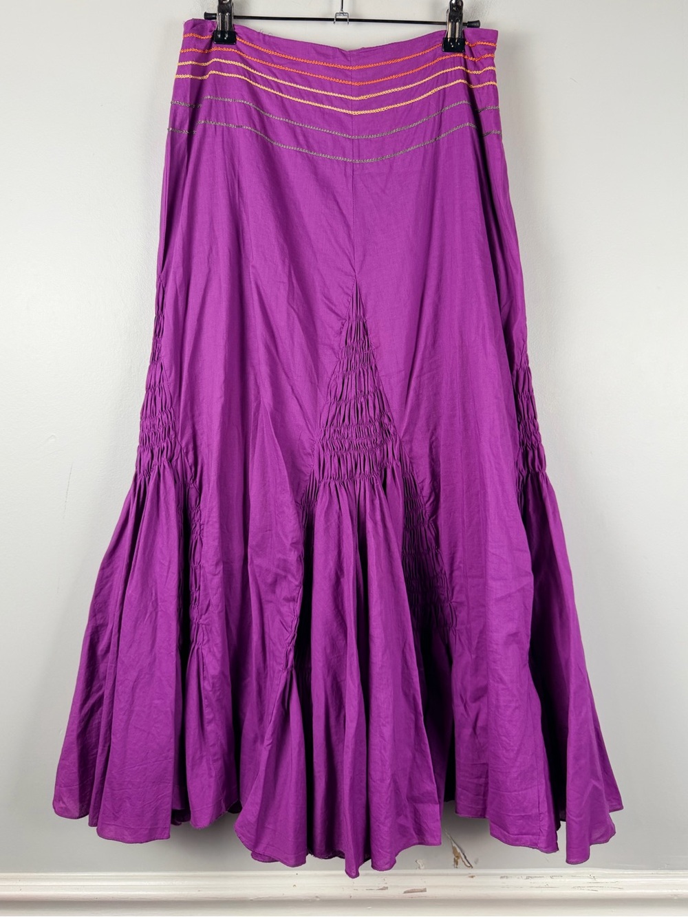Y2k NY Collection 100% cotton purple ruched gathered maxi skirt size medium